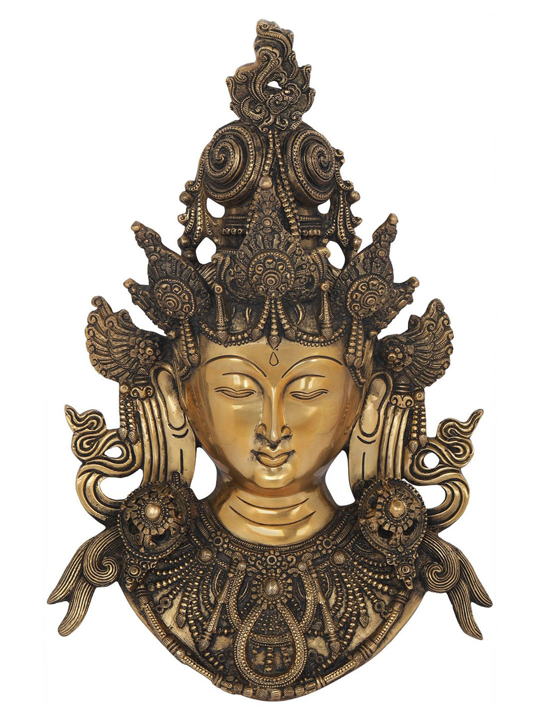 Exotic India Tara Wall-Hanging Mask Brass Ethnic Motifs Matte Spiritual Wall Decor