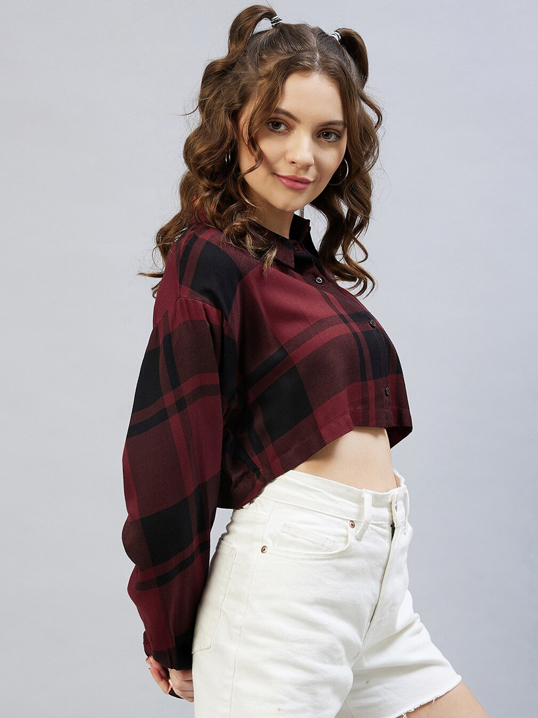 CHIMPAAANZEE Women Maroon Relaxed Tartan Checks Checked Casual Shirt