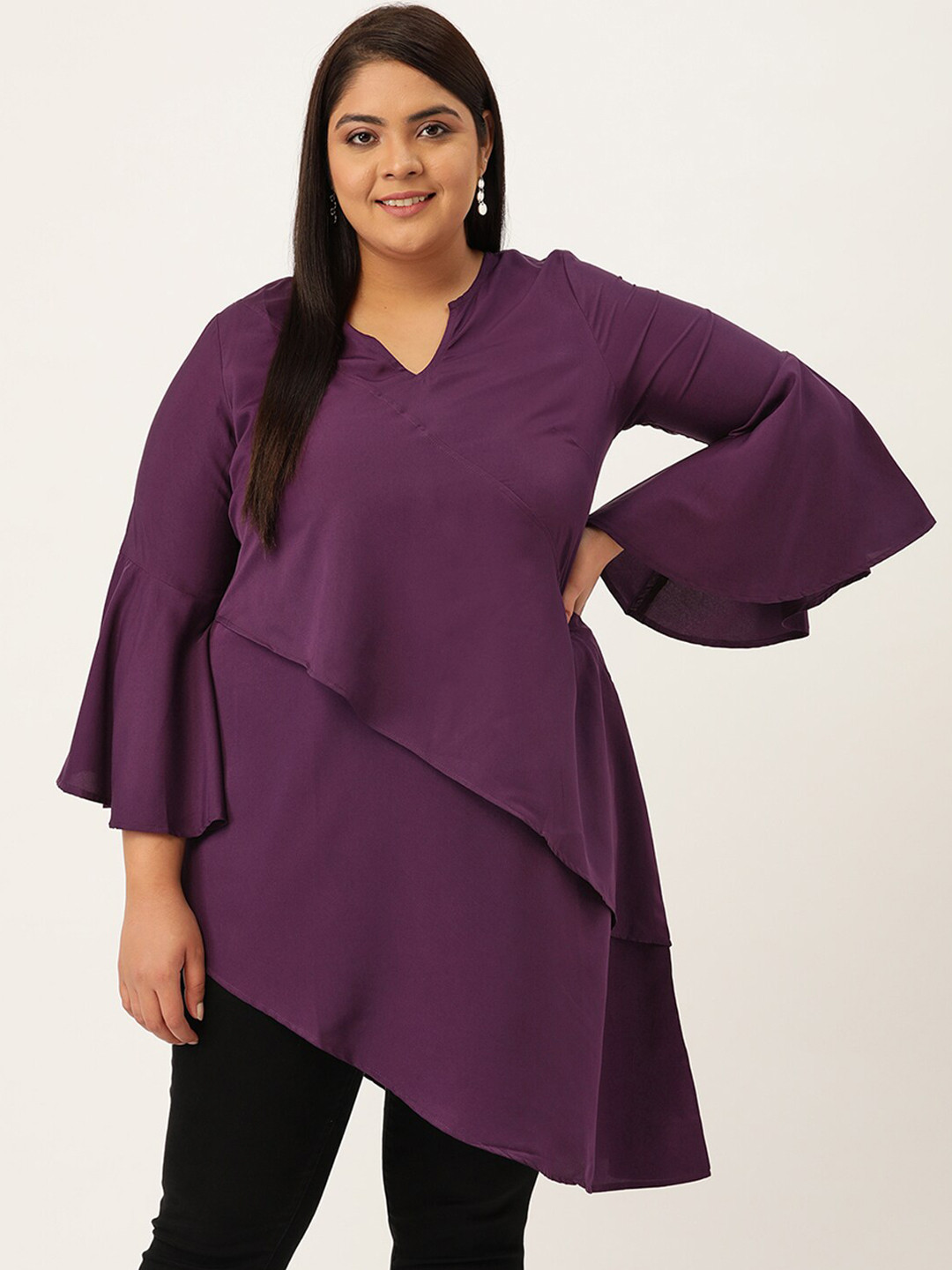 theRebelinme Plus Size Purple Solid Layered Tunic