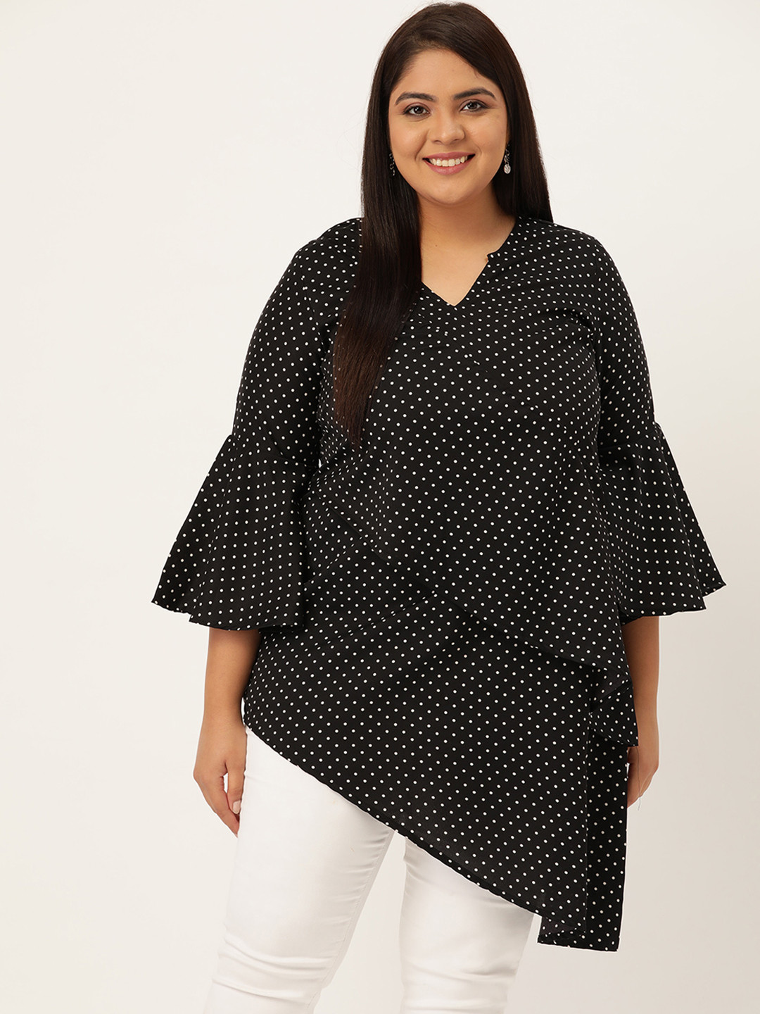 theRebelinme Black Print Layered Crepe Top