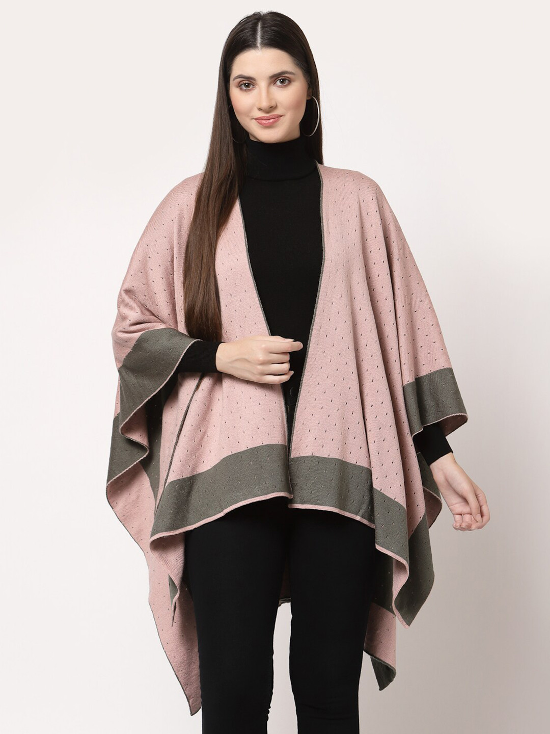 513 Women Pink & Grey Knitted Kimono Shrug