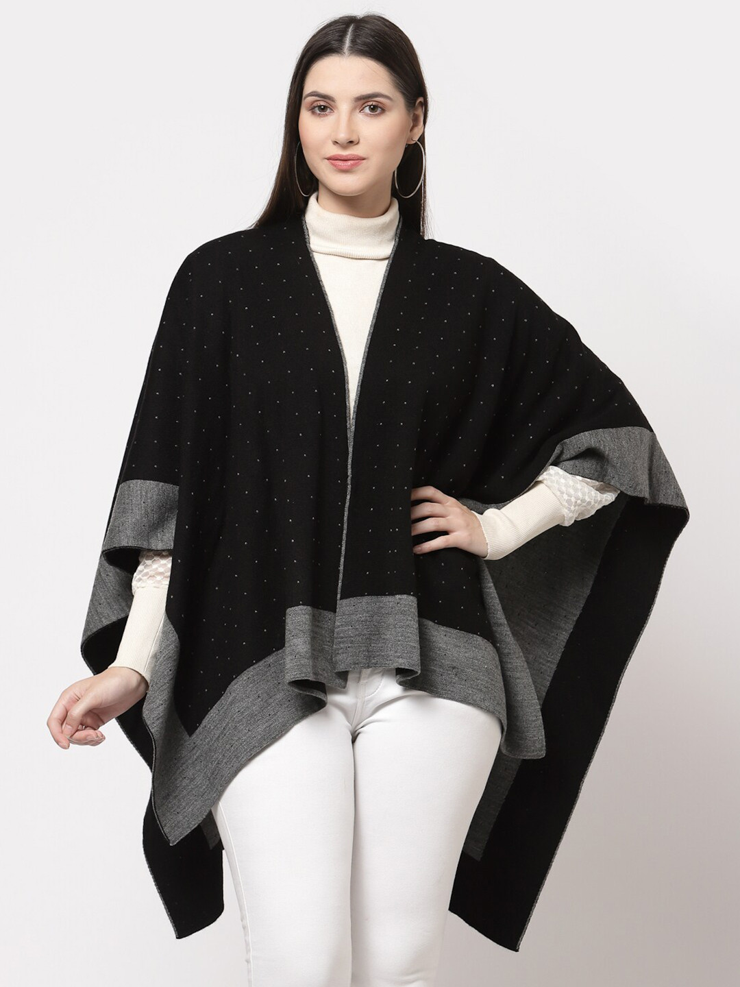 513 Women Black & Grey Printed Longline Monochrome Shrug