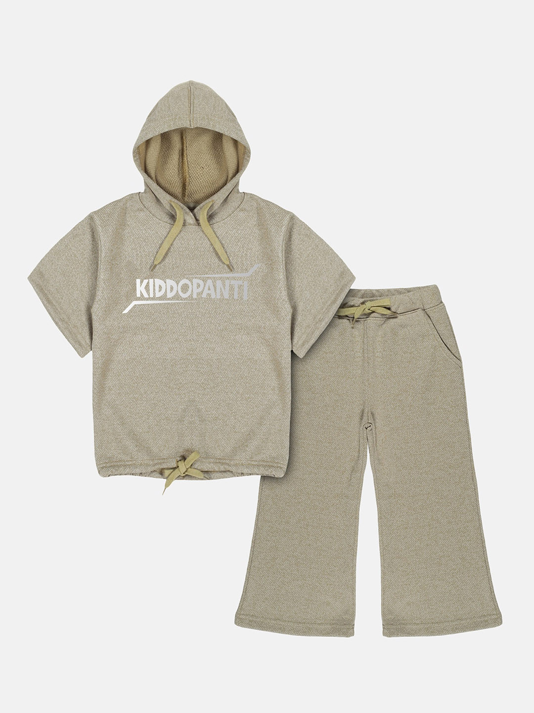 KiddoPanti Girls Pure Cotton Hooded Sweatshirt & Flared Pant Coordinate Set