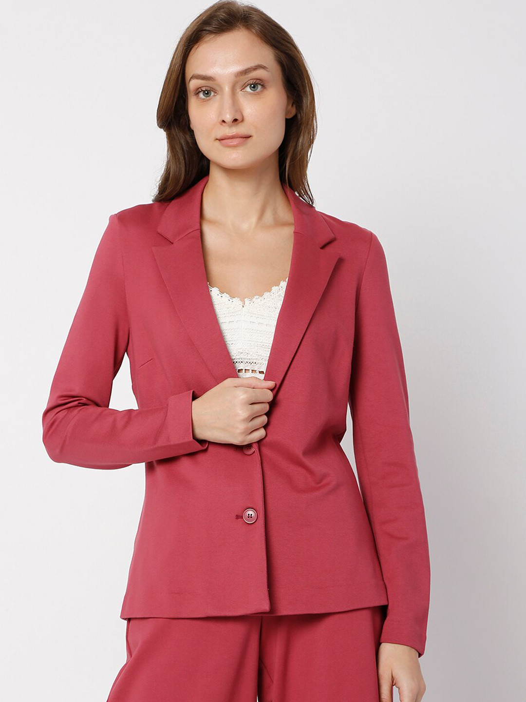 Vero Moda Women Maroon Solid Blazer
