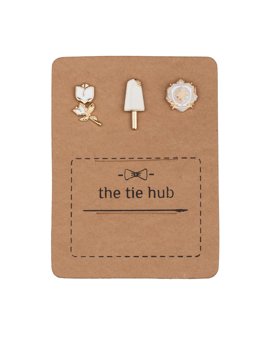 The Tie Hub Men Set Of 3 Gold-Toned Textured Brooch