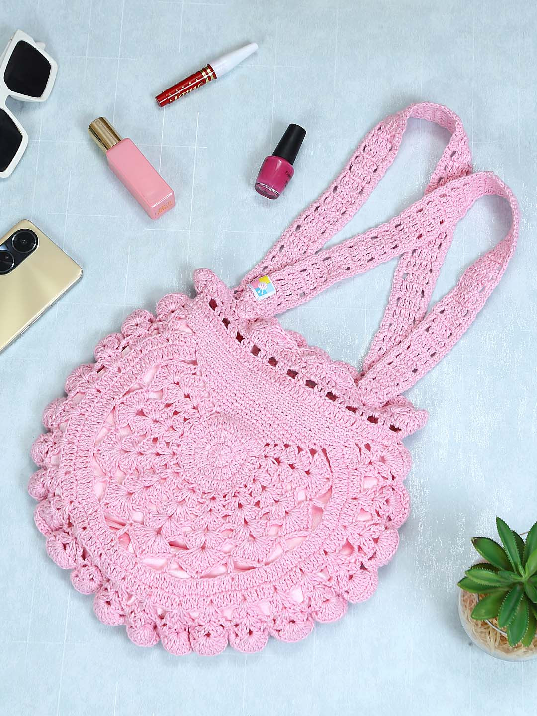Magic Needles Pink Circular Crochet Shopper Shoulder Bag