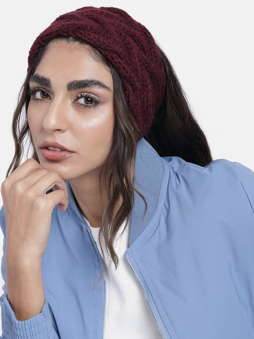 Magic Needles Men Burgundy Cable Knit Headband