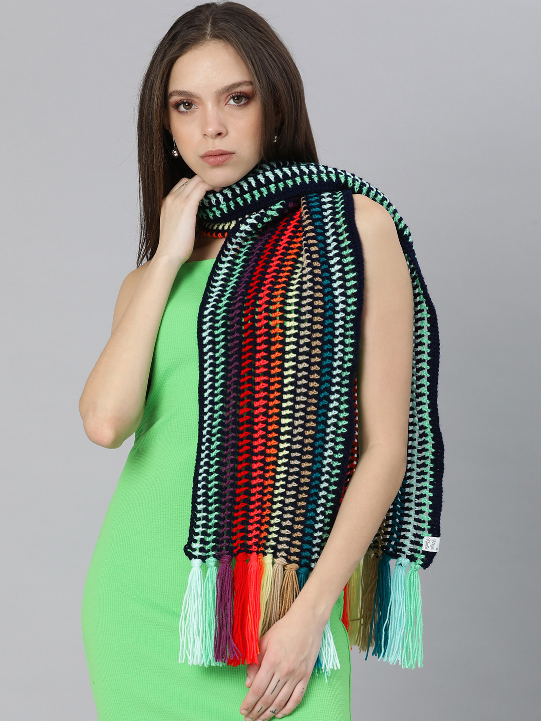 Magic Needles Women Black & Red Striped Scarf