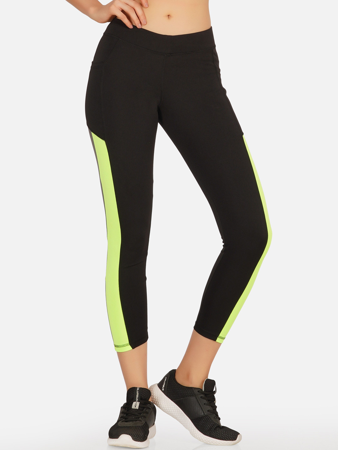 NEU LOOK FASHION Women Black & Green Colourblocked Tights