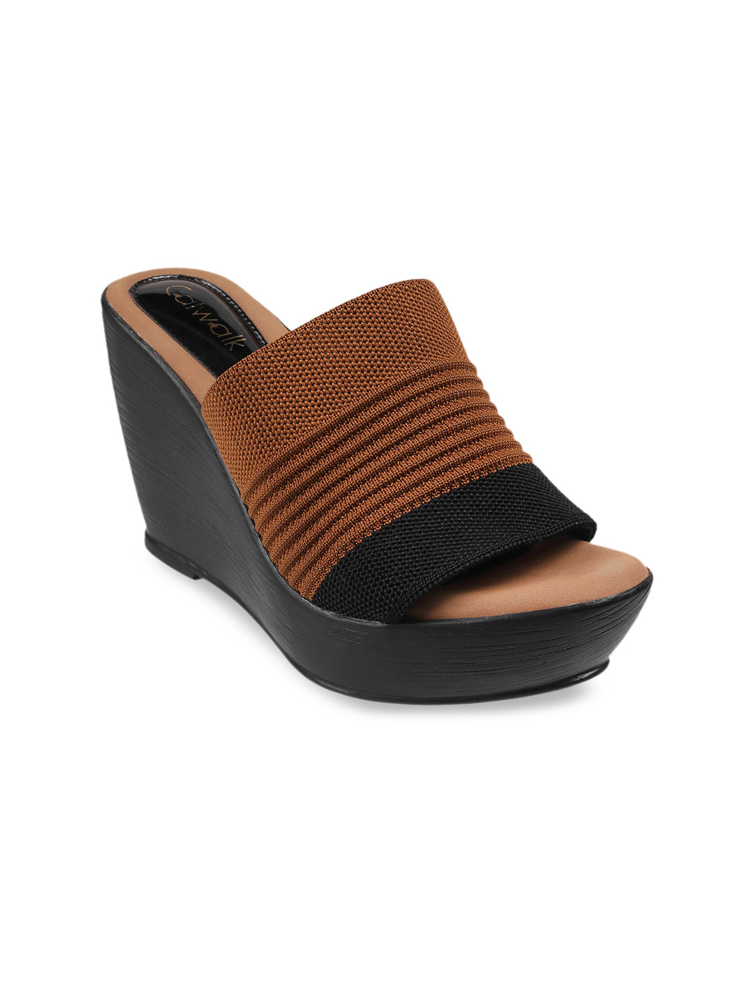 Catwalk Tan Striped Wedge Heels