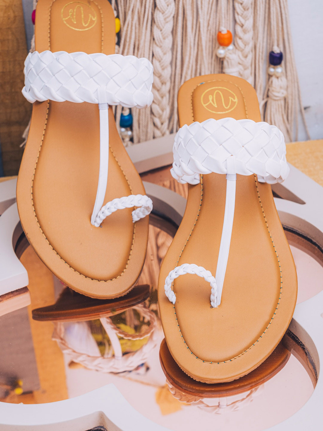 NR By Nidhi Rathi Women White Textured One Toe Flats