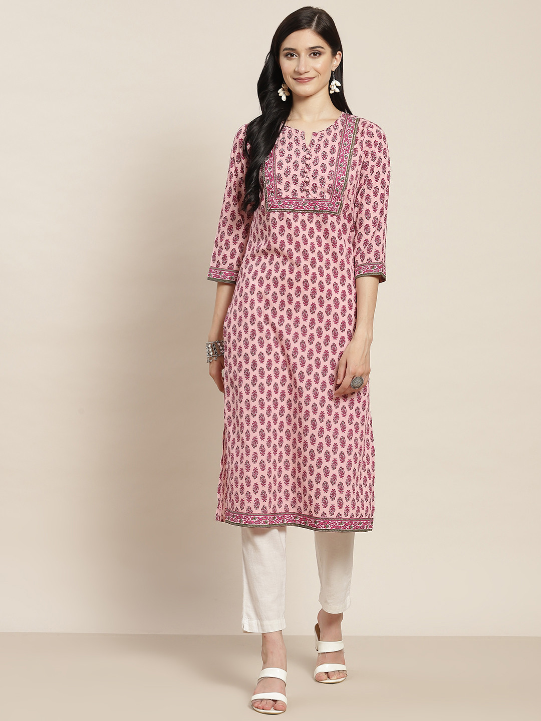 Rain & Rainbow Women Ethnic Motifs Printed Sequin Work Pure Cotton Kurta