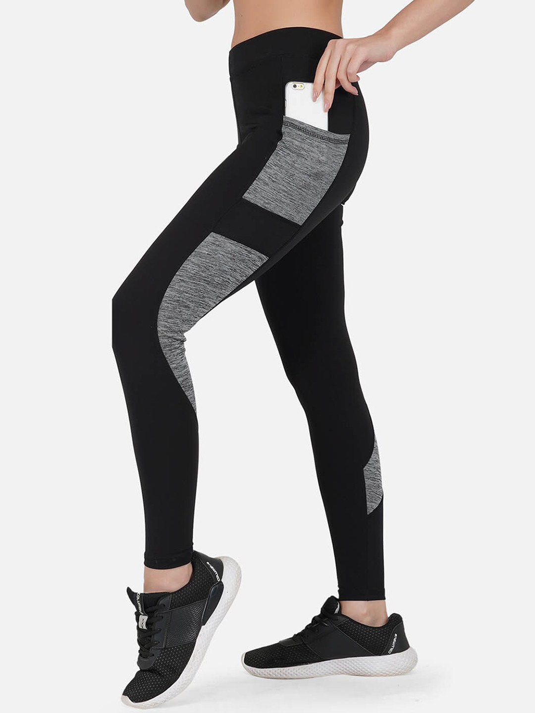 IMPERATIVE Women Black & Grey Patterned Slim Fit Tights