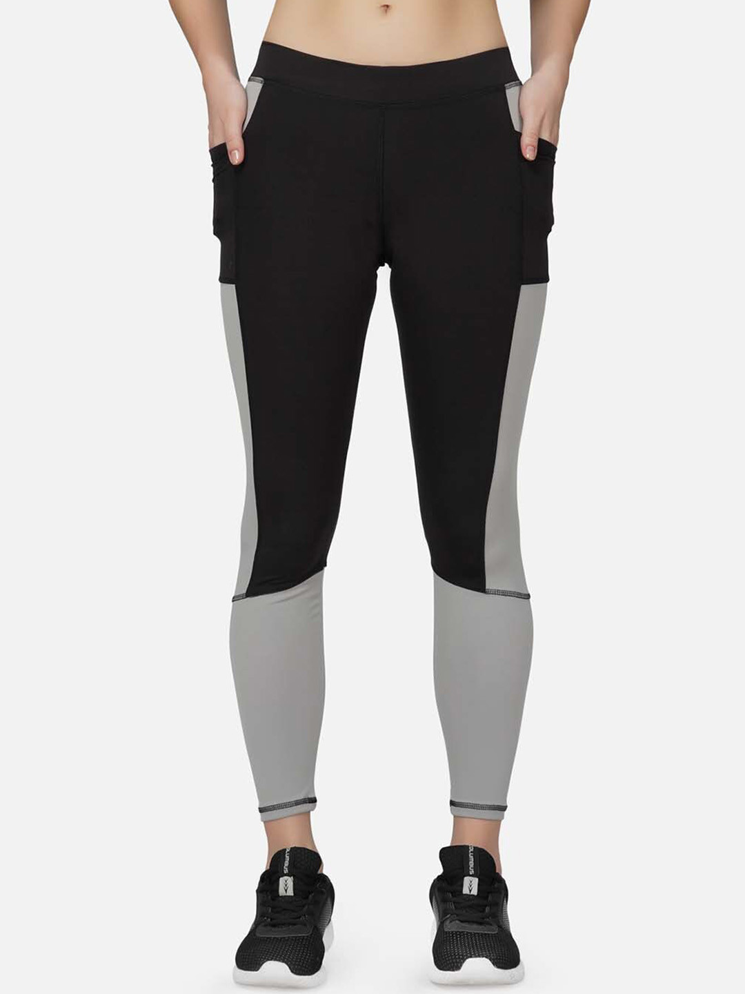 IMPERATIVE Women Black Colorblocked Slim Fit Ankle Length Tights