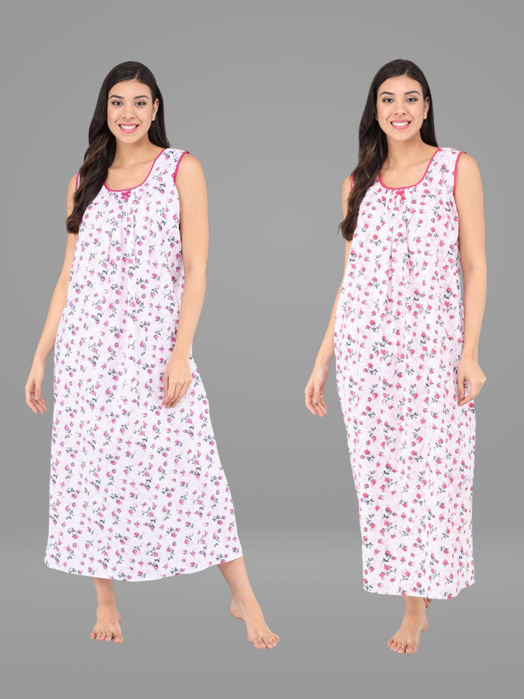 Shararat Pack Of 2 Women Pink Printed Maxi Nightdress