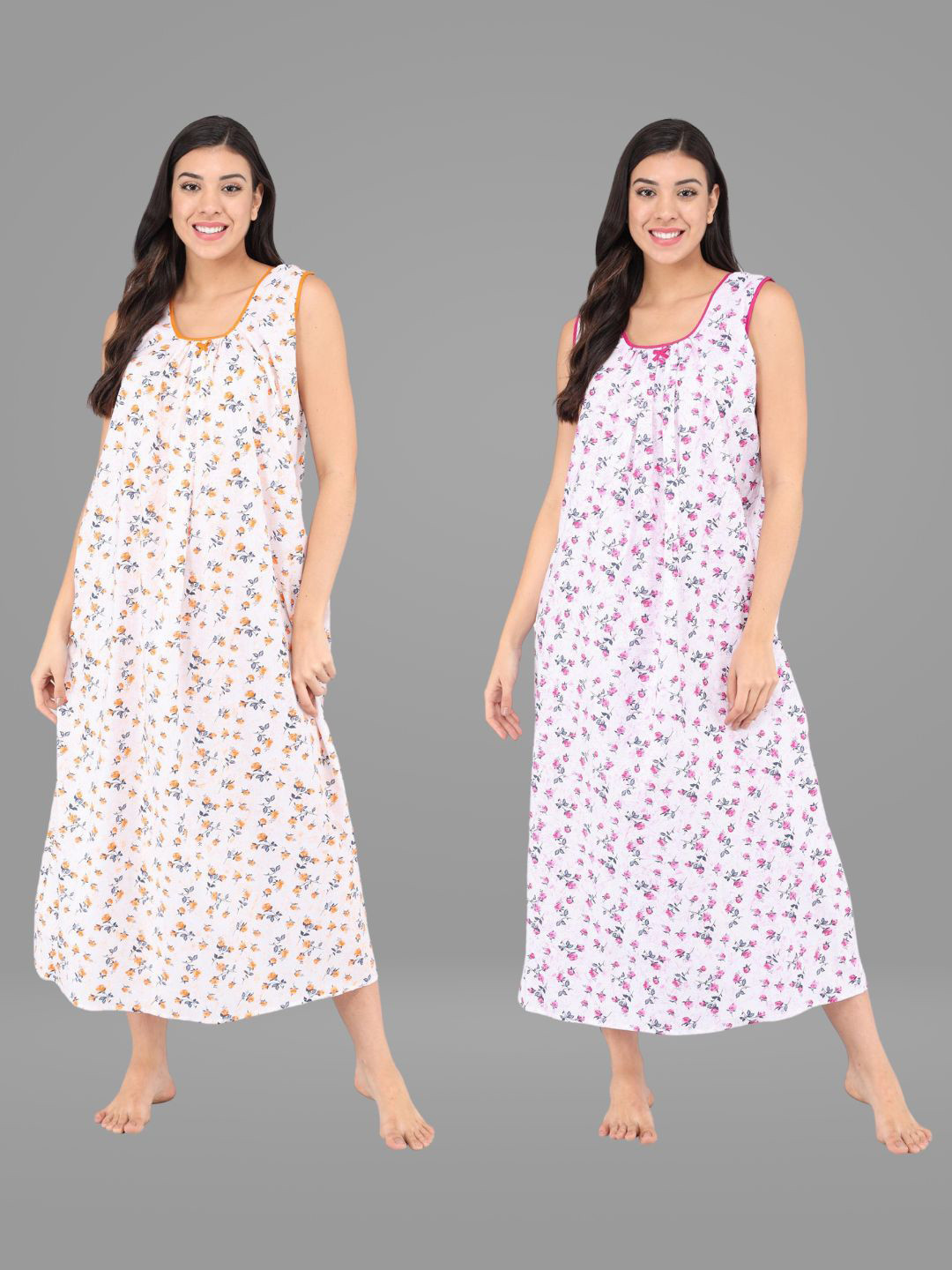 Shararat Orange & Pink Set Of 2 Printed Maxi Nightdress