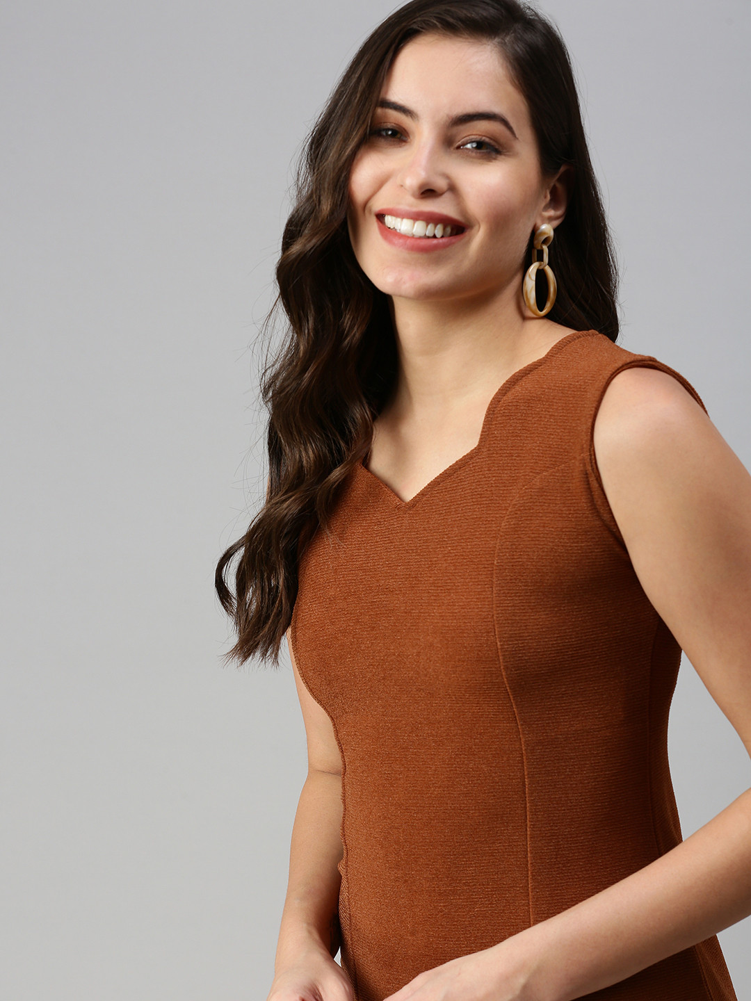 SHOWOFF Women Brown Scuba Solid Bodycon Mini Dress