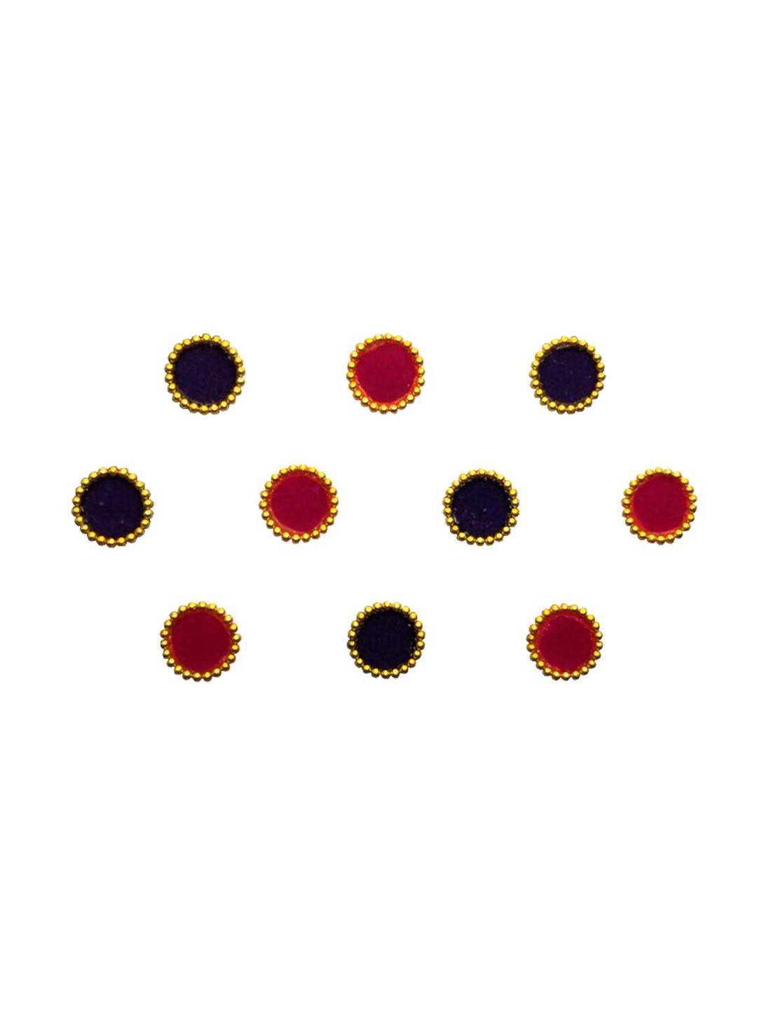 Comet Busters Black & Red Stone Studded Round-Shaped Bindis - 10 Pcs