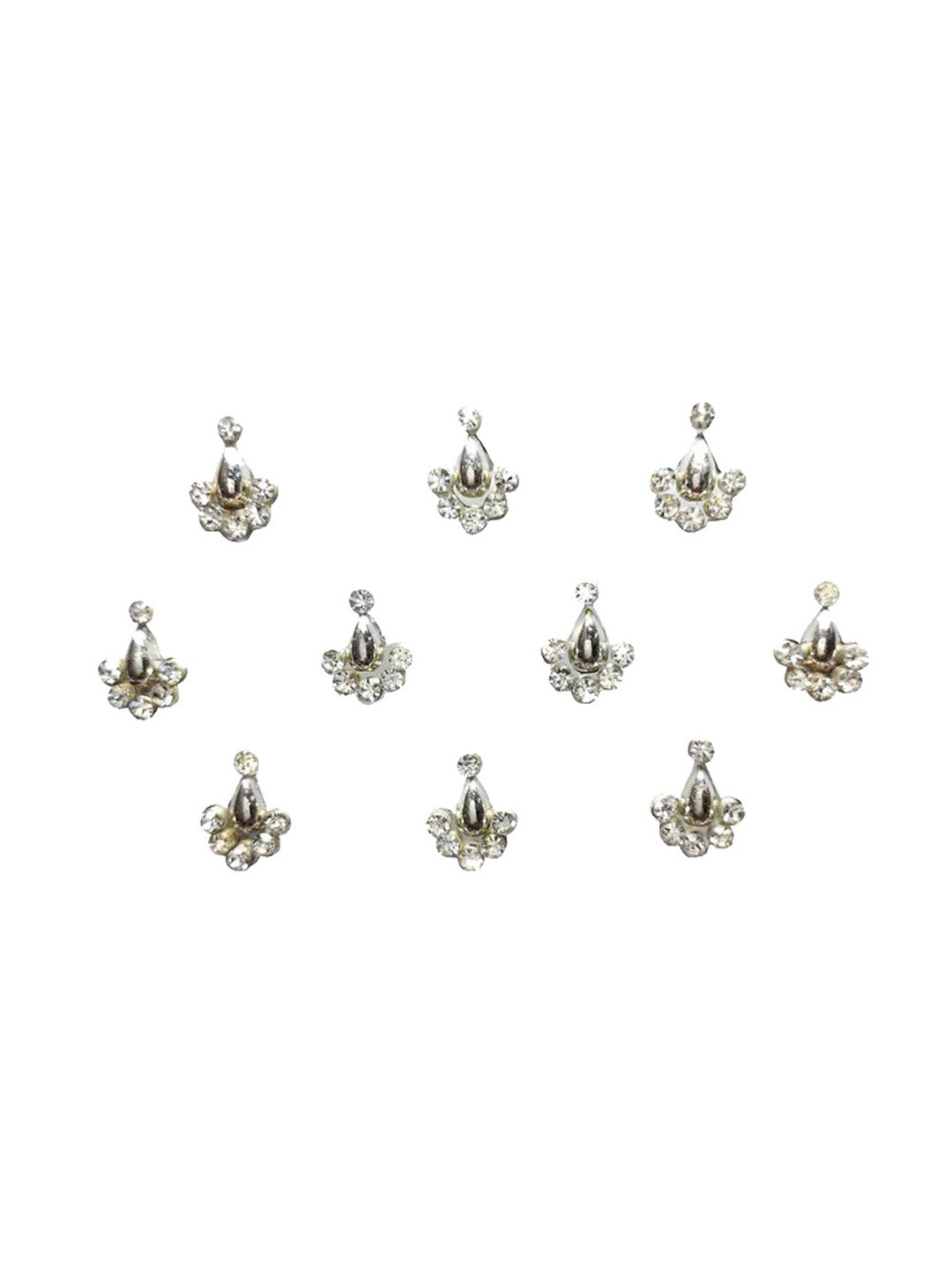 Comet Busters Silver-Toned Stone Studded Bindis - 10 Pcs