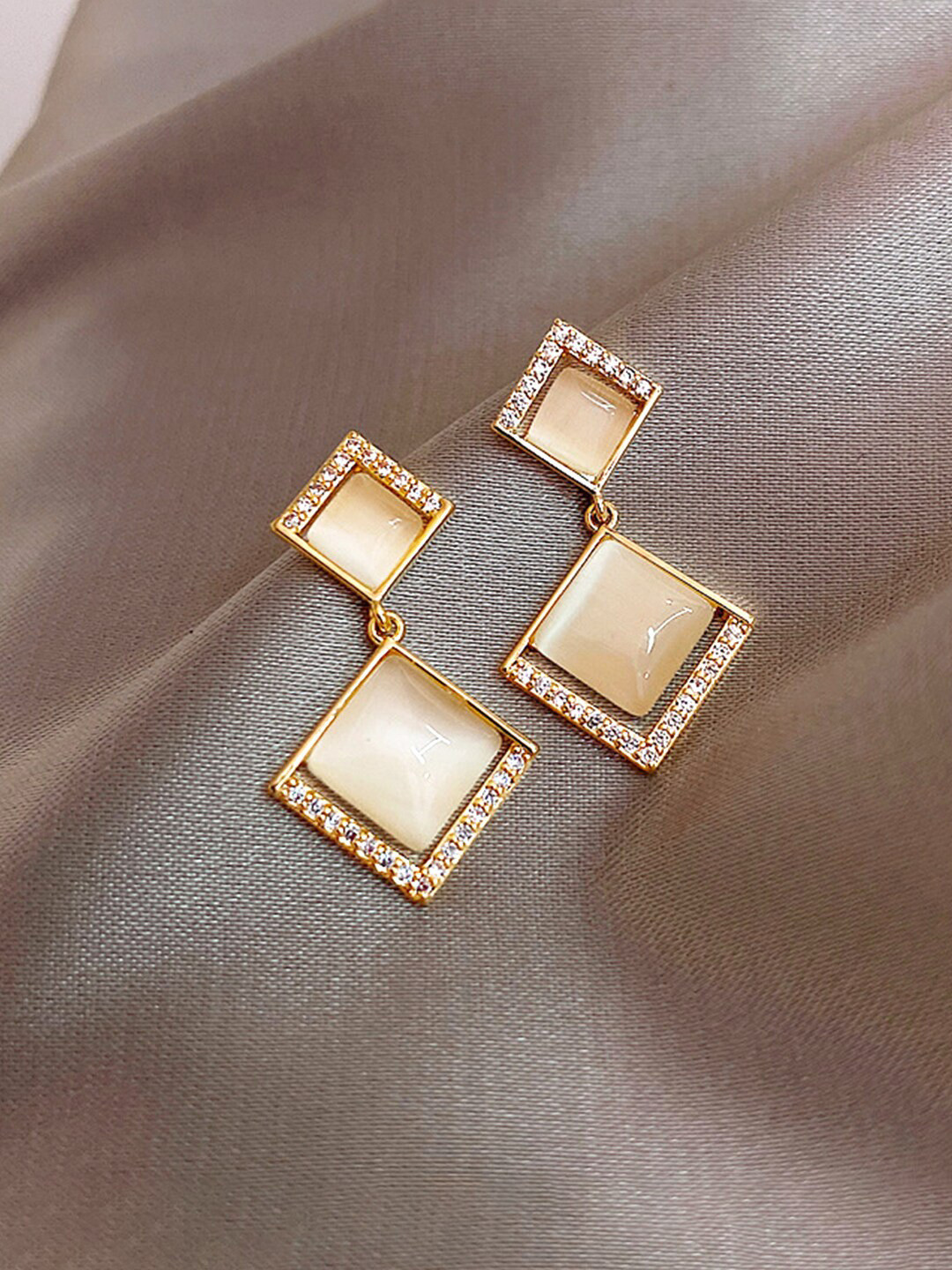 Unwind by Yellow Chimes Women Gold-Plated Crystal Studded Drop Earrings