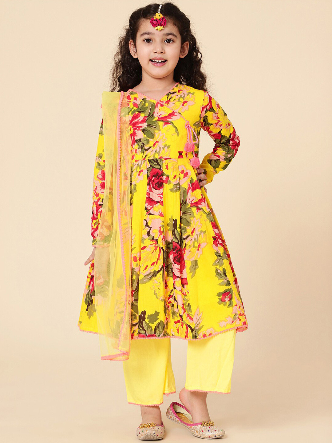 A.T.U.N. Angrakha Anarkali Floral Kurta Trouser Set With Dupatta