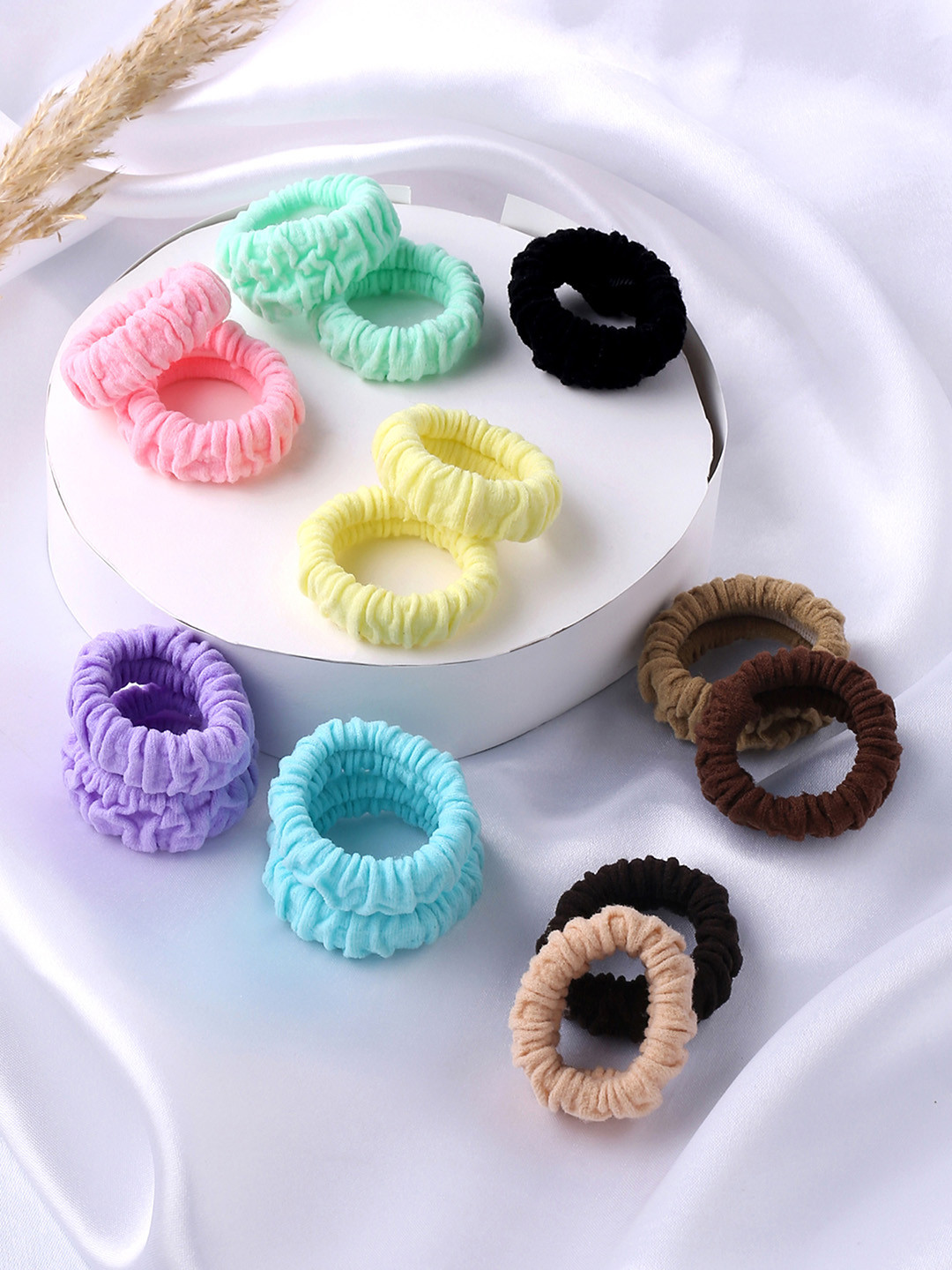 Yellow Chimes Women Set Of 15 Yellow & Pink Stretchy Ponytail Holders