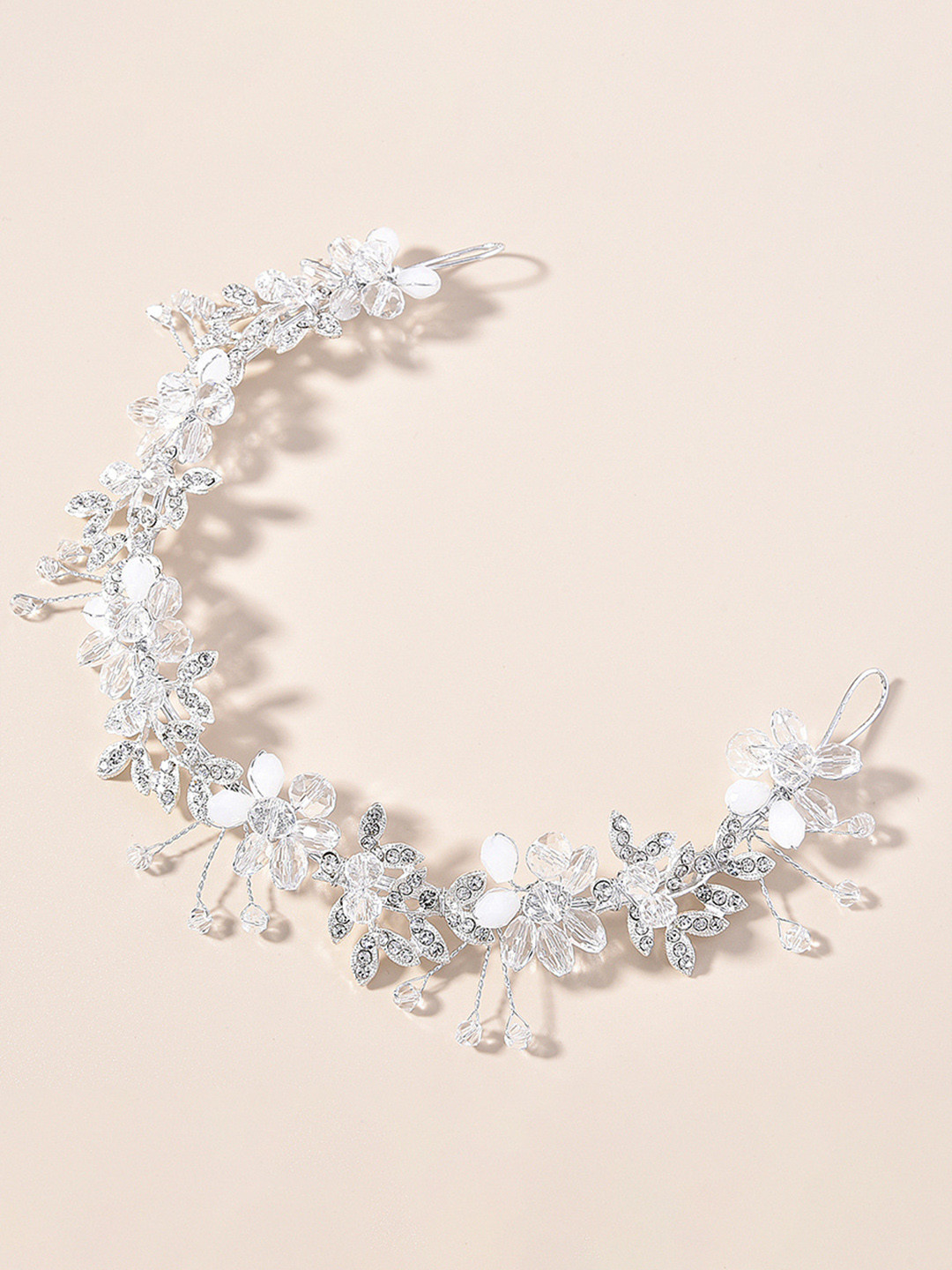 Yellow Chimes White Floral Stone Studded Bridal Hair Vine