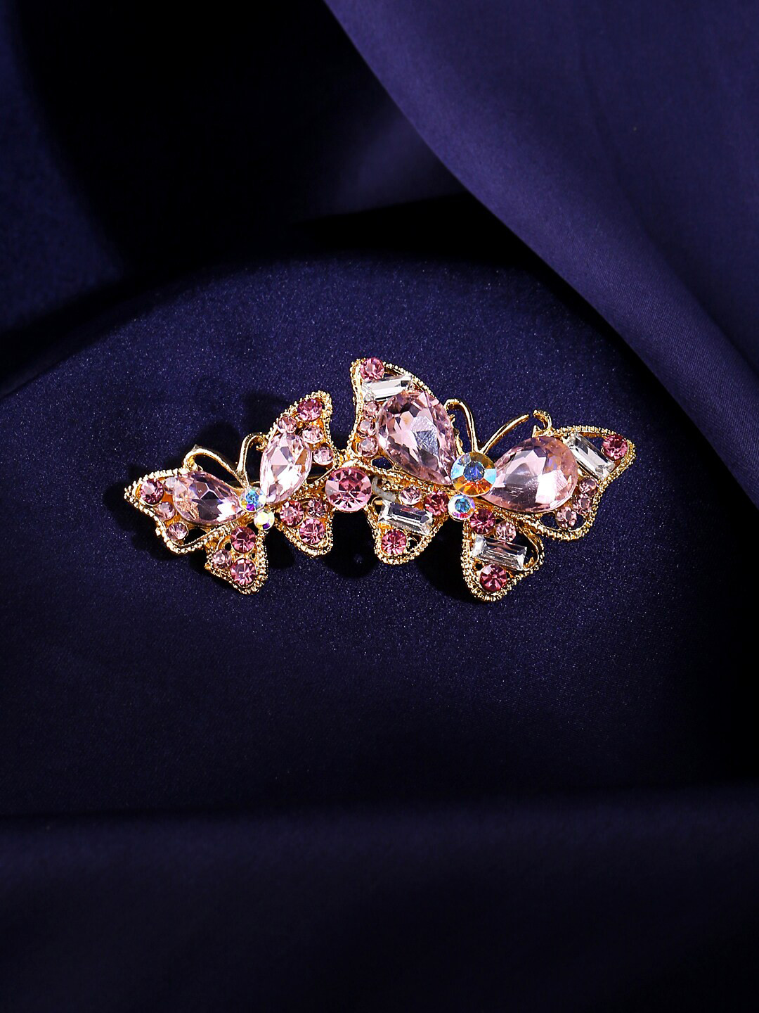 Yellow Chimes Women Purple Crystal Butterfly Alligator Clips