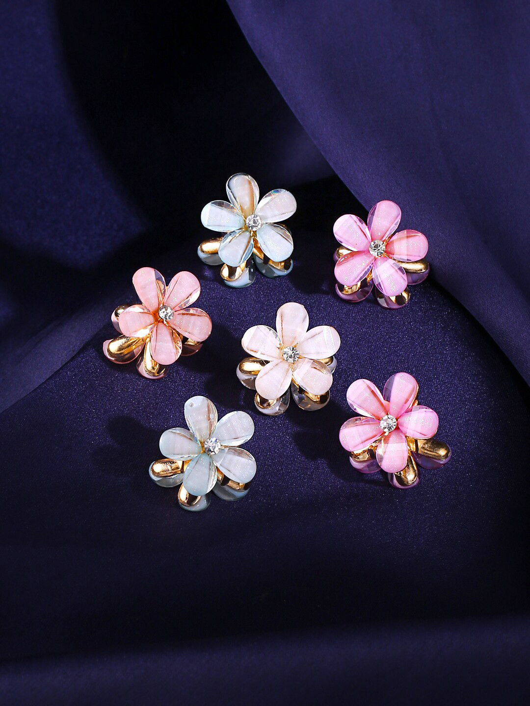 Yellow Chimes Women Set of 6 Multicolor Mini Floral Hair Claw Clips