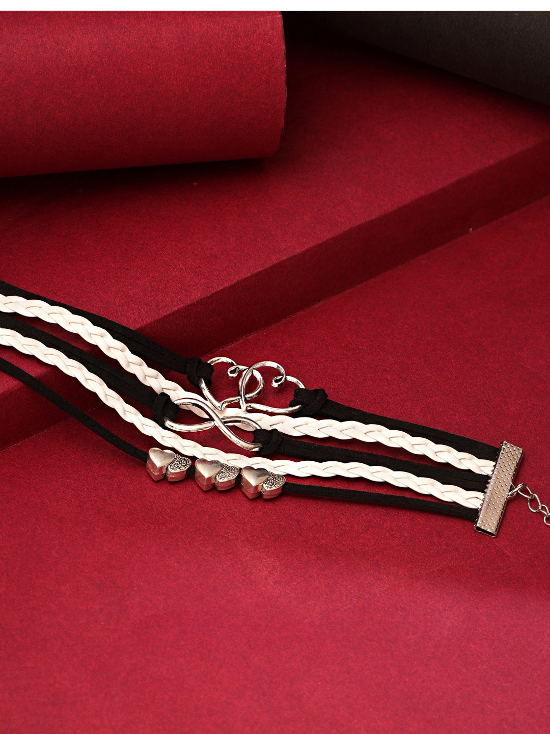 Yellow Chimes Women Black & White Heart and Infinity Charmed Bracelet