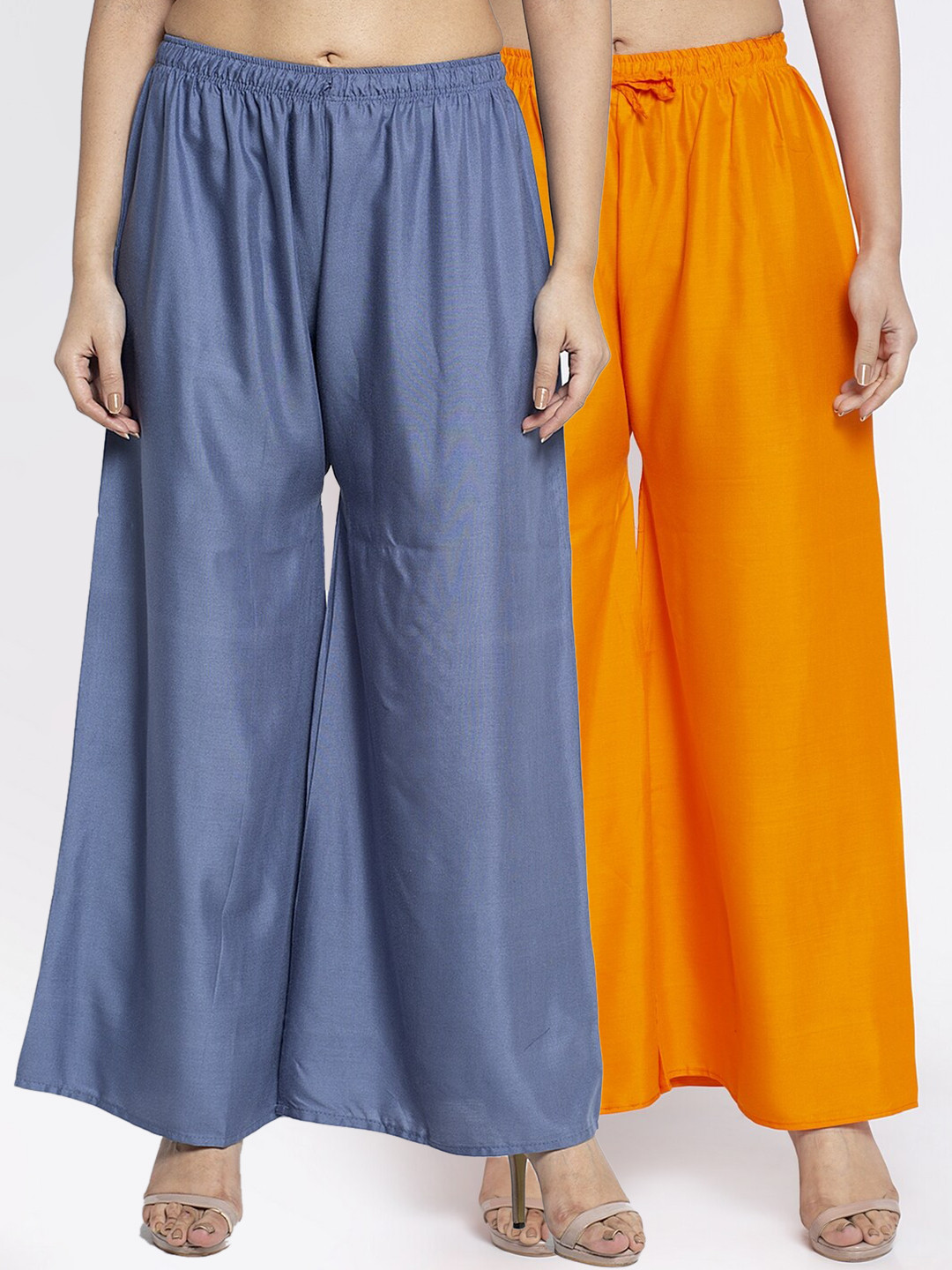 GRACIT Women Pack Of 2 Grey And Orange Solid Palazzos