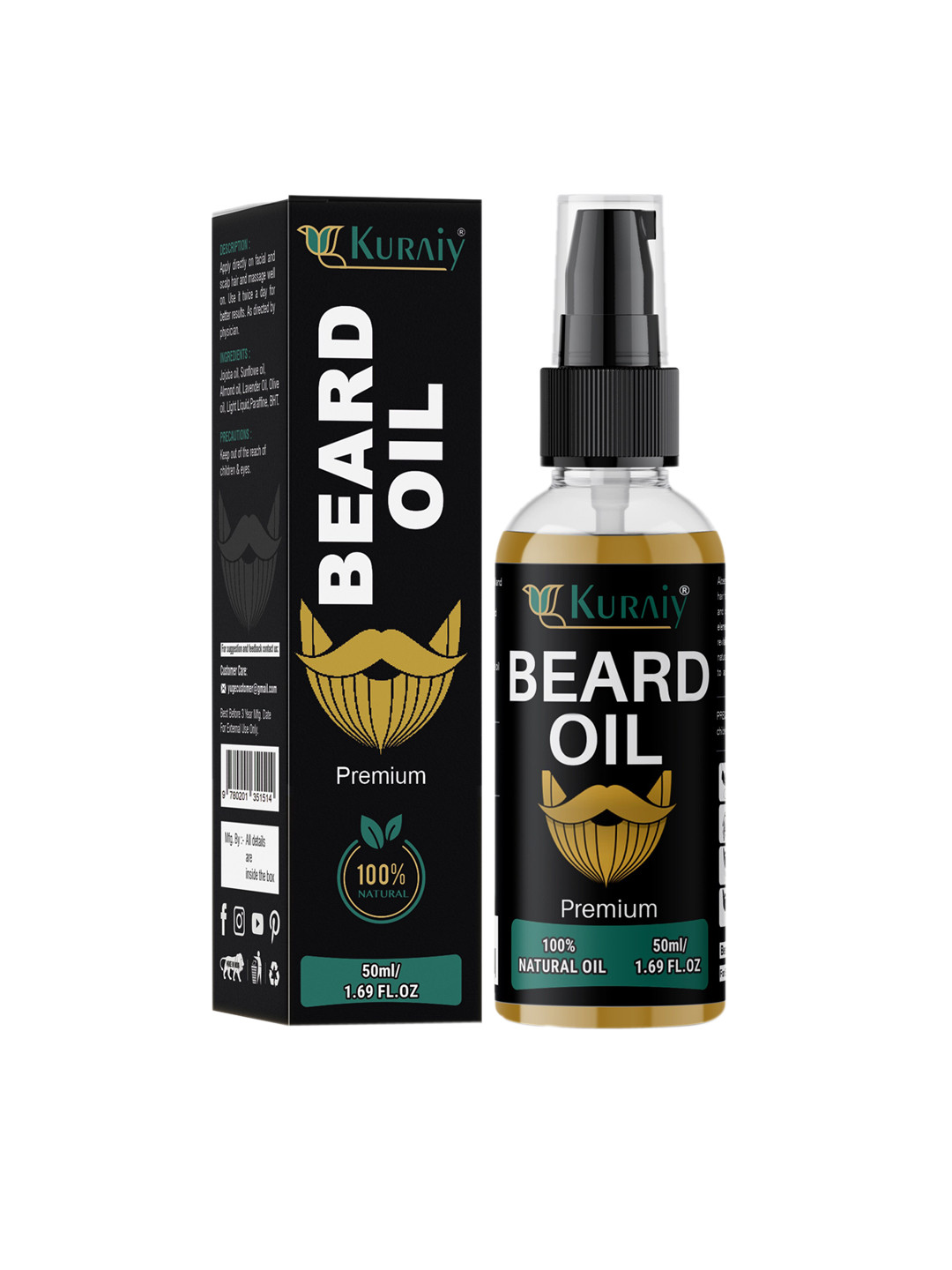 KURAIY Men  Men Beard Growth Oil 50ml