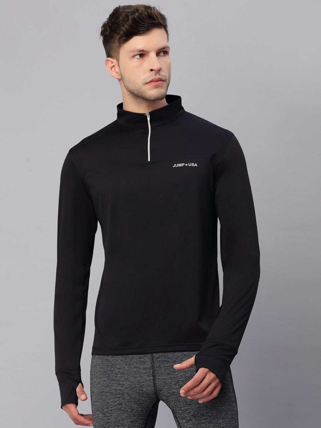 JUMP USA Men Black Brand Logo T-shirt