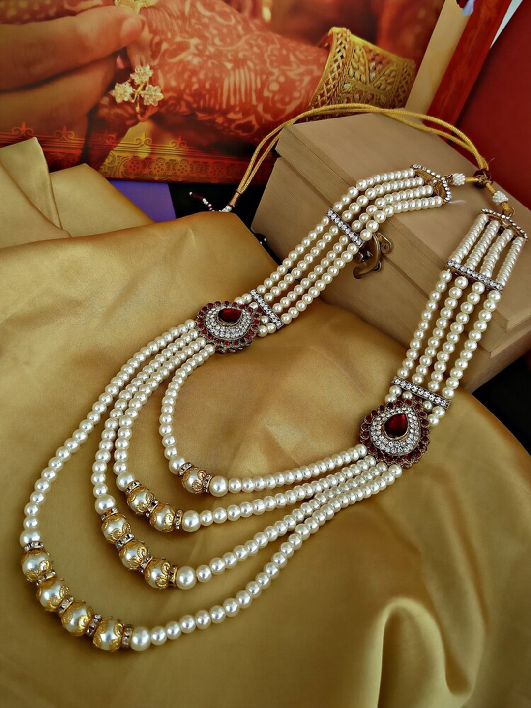 LUCKY JEWELLERY Men Maroon & White Gold-Plated Necklace