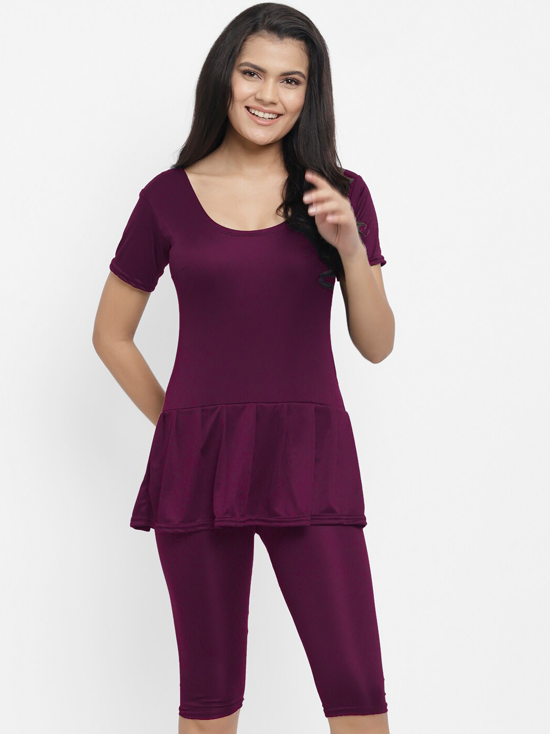N-Gal Women Maroon Solid Peplum Pant Suit