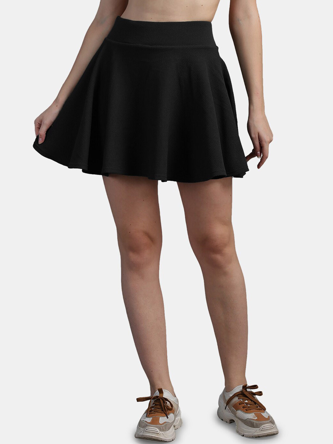 N-Gal Women Black Solid Skater Mini Flared Skirts