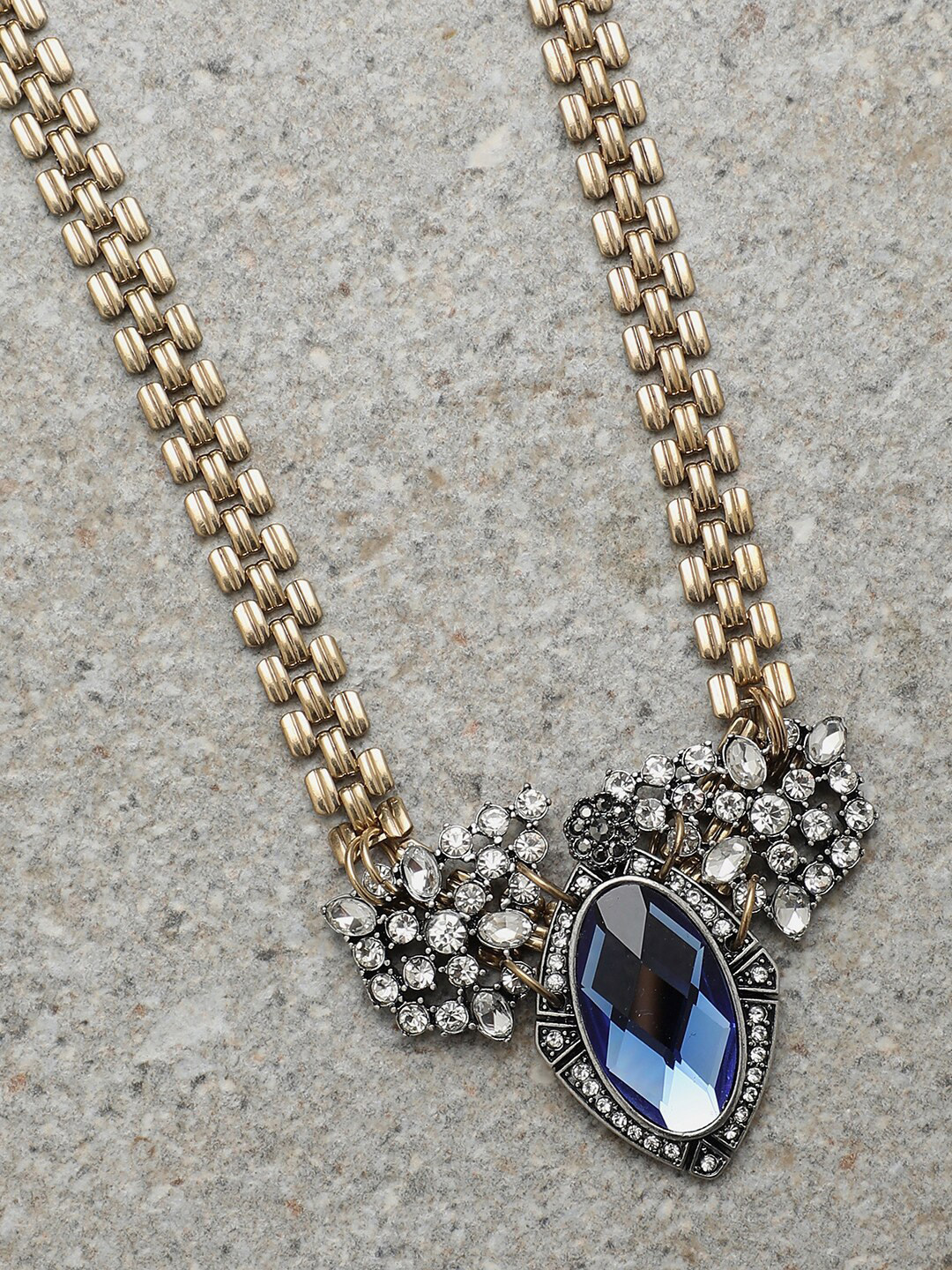 SOHI Gold-Toned & Blue Gold-Plated Antique Necklace