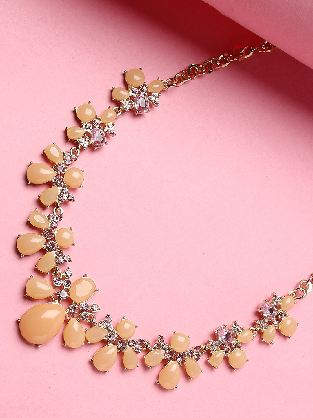 SOHI Gold-Toned & Peach-Coloured Gold-Plated Necklace