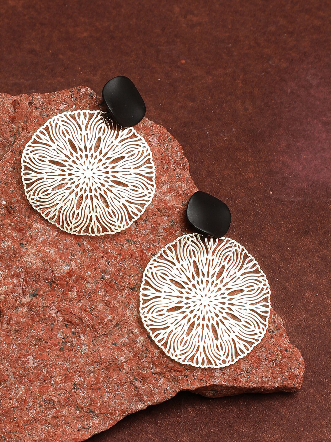SOHI Gold-Plated Stone White Black Circular Drop Earrings