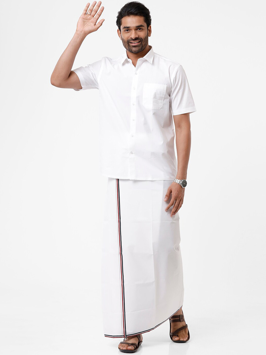 Ramraj Men Cotton White Solid ADMK Party Political Single Layer Dhoti