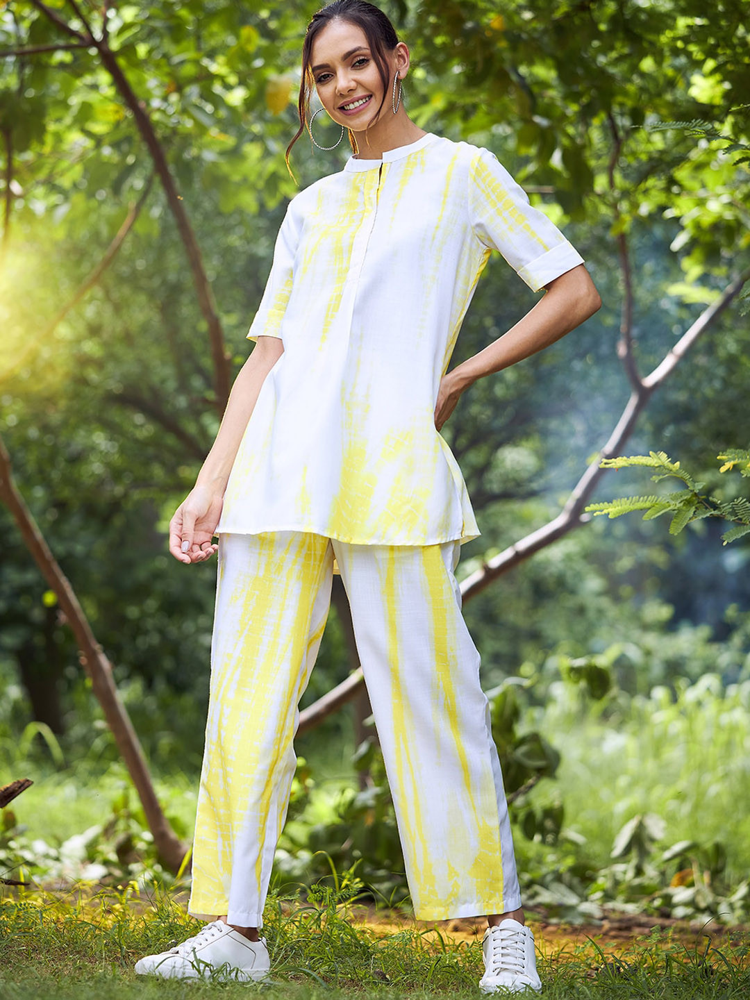 Athena Women Yellow Tie & Die Co-Ords Set