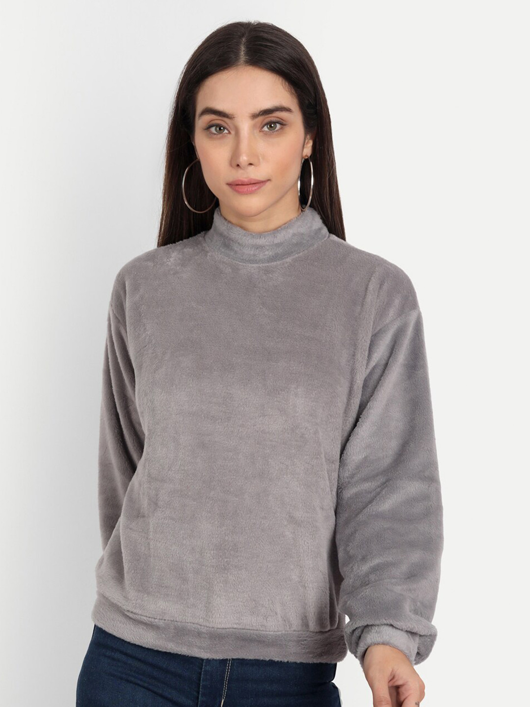 COLOR CAPITAL Women's Grey Solid Fur Top