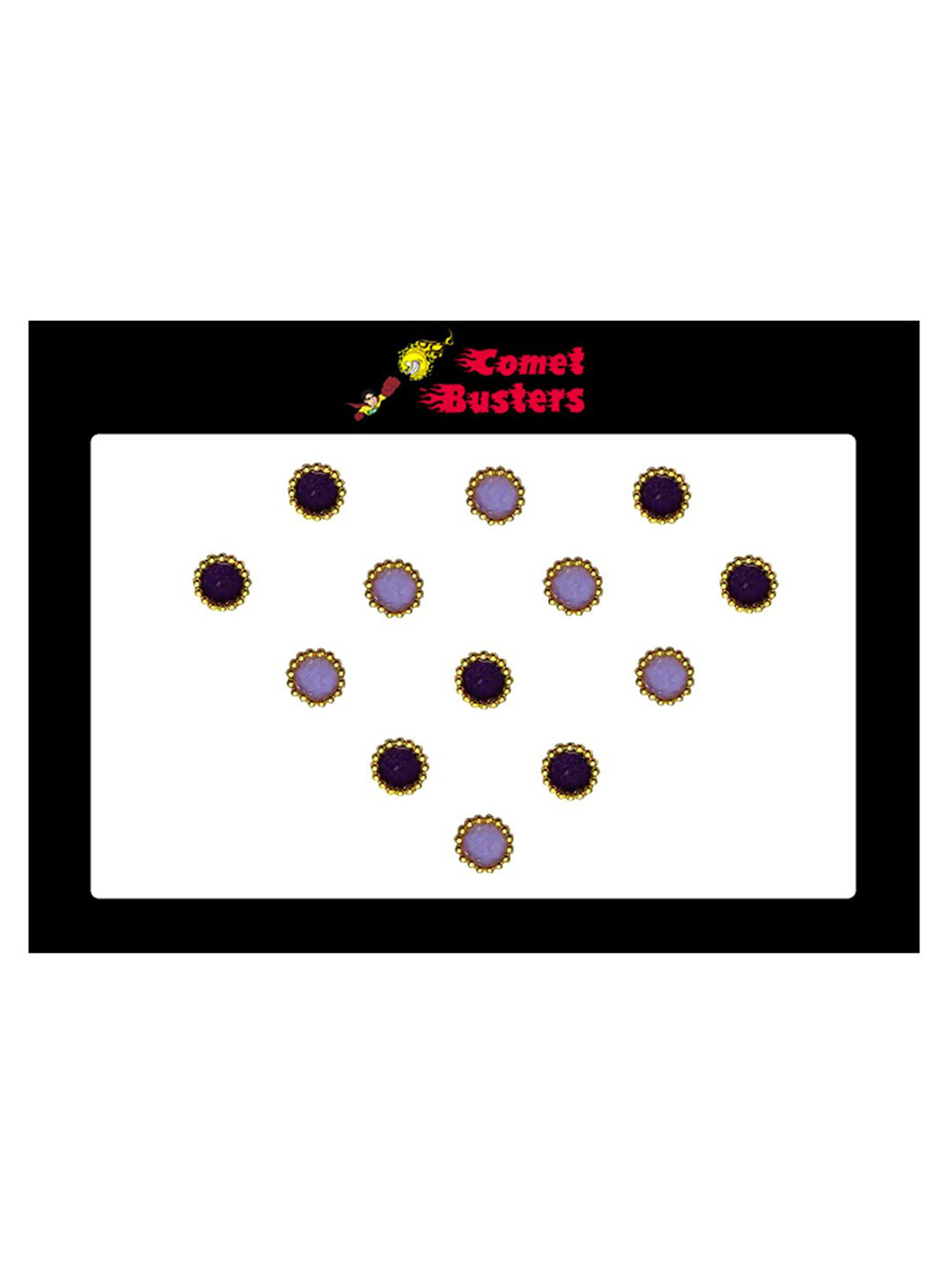 Comet Busters Black & Purple Stone Studded Round Shaped Bindis - 13 Pcs