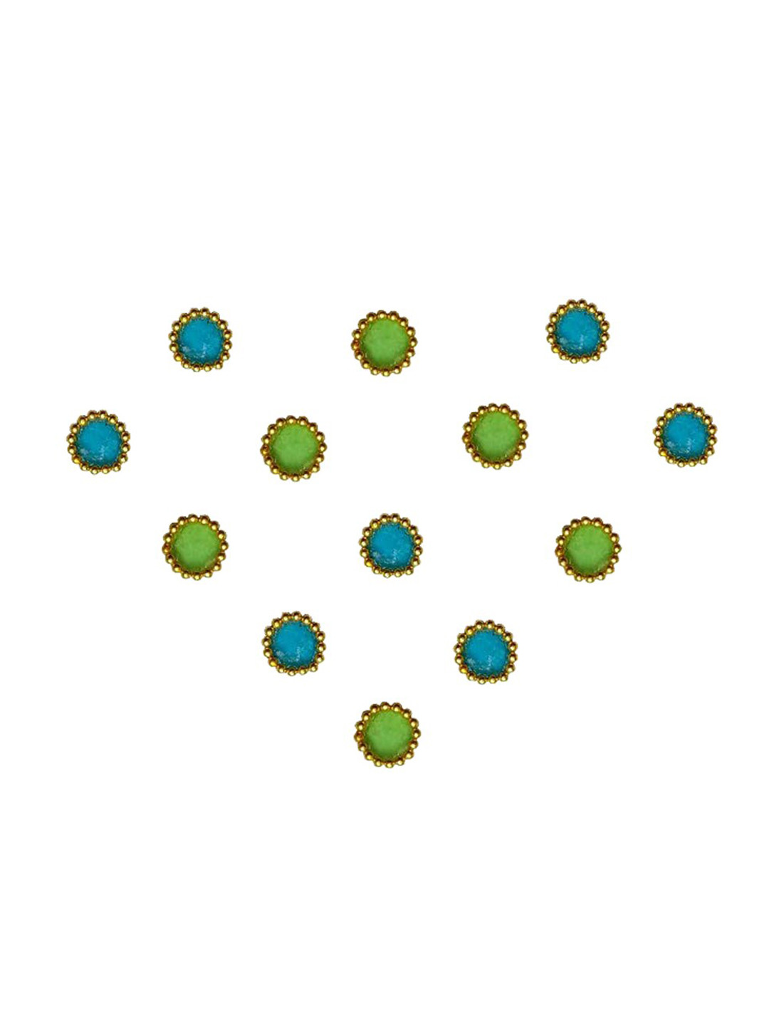 Comet Busters Blue & Green Stone-Studded Round Shaped Bindis - 13 Pcs
