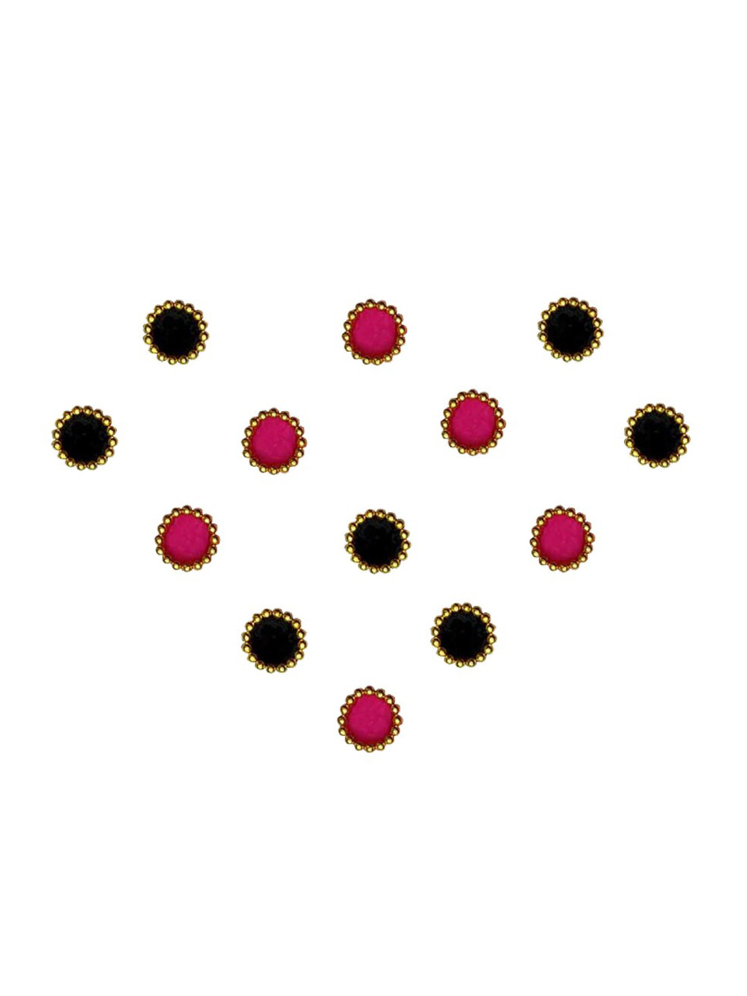 Comet Busters Black & Pink Stone Studded Round Shaped Bindis - 13 Pcs