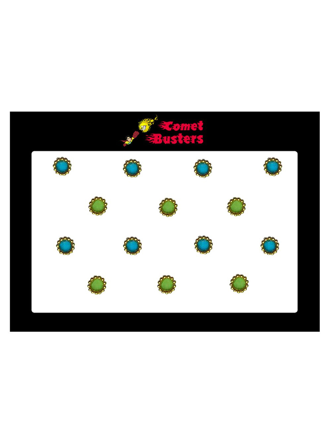 Comet Busters 14 Pcs Blue & Green Circular Shaped Beaded Bindi