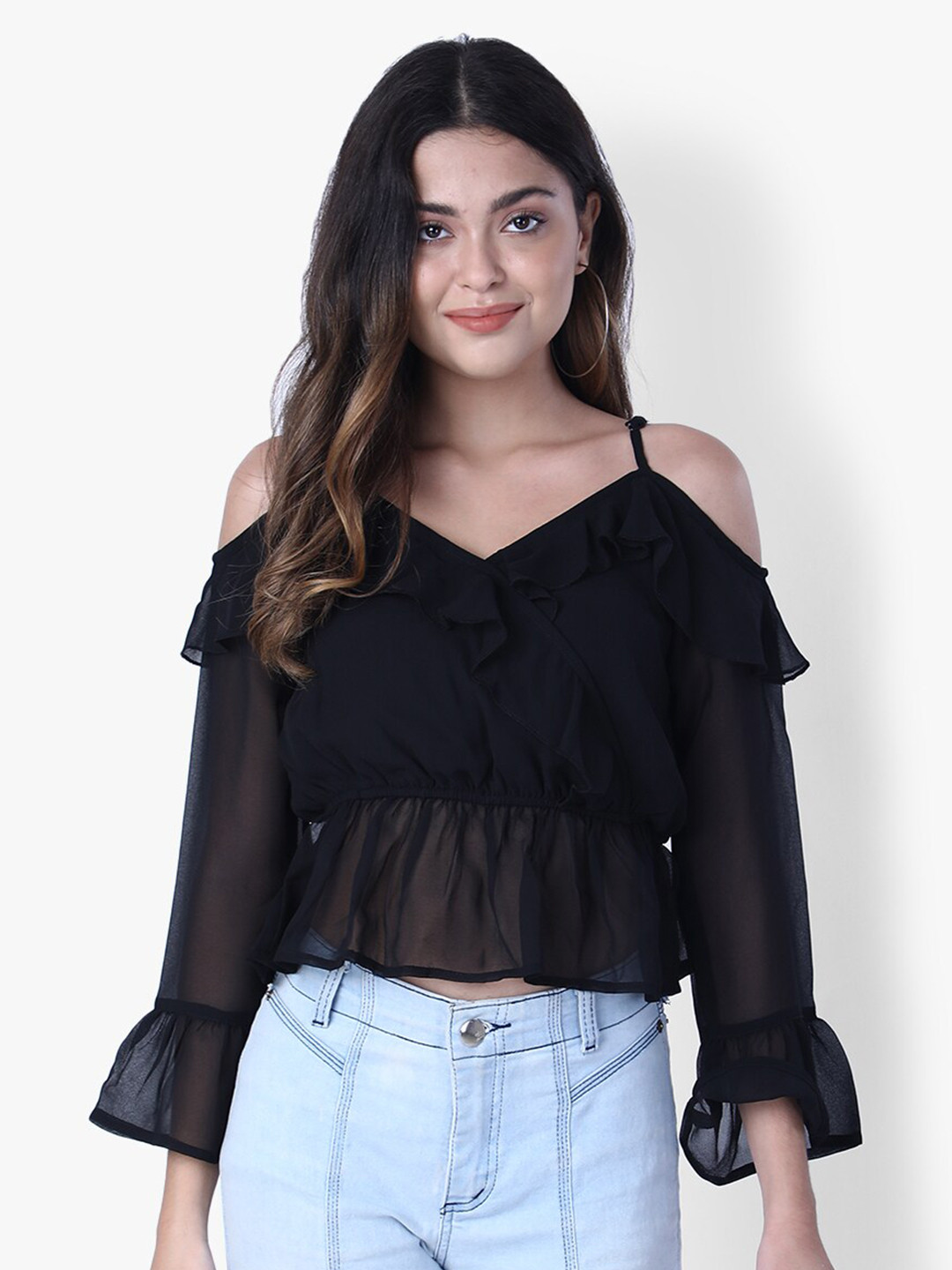 D 'VESH Black Ruffles Georgette Top
