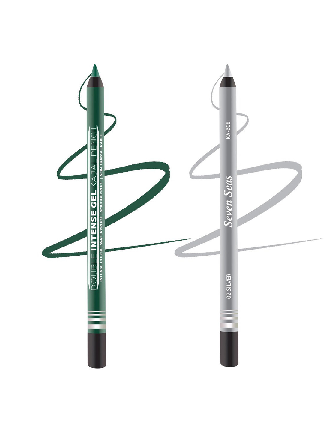 Seven Seas Set Of 2 Double Intense Gel Color Kajal Pencil - Green 05 & Silver 02