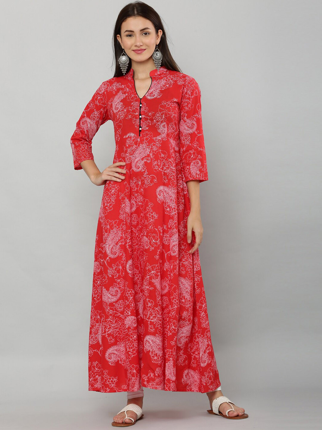 DEGE Women Red Ethnic Motifs Printed Anarkali Kurta