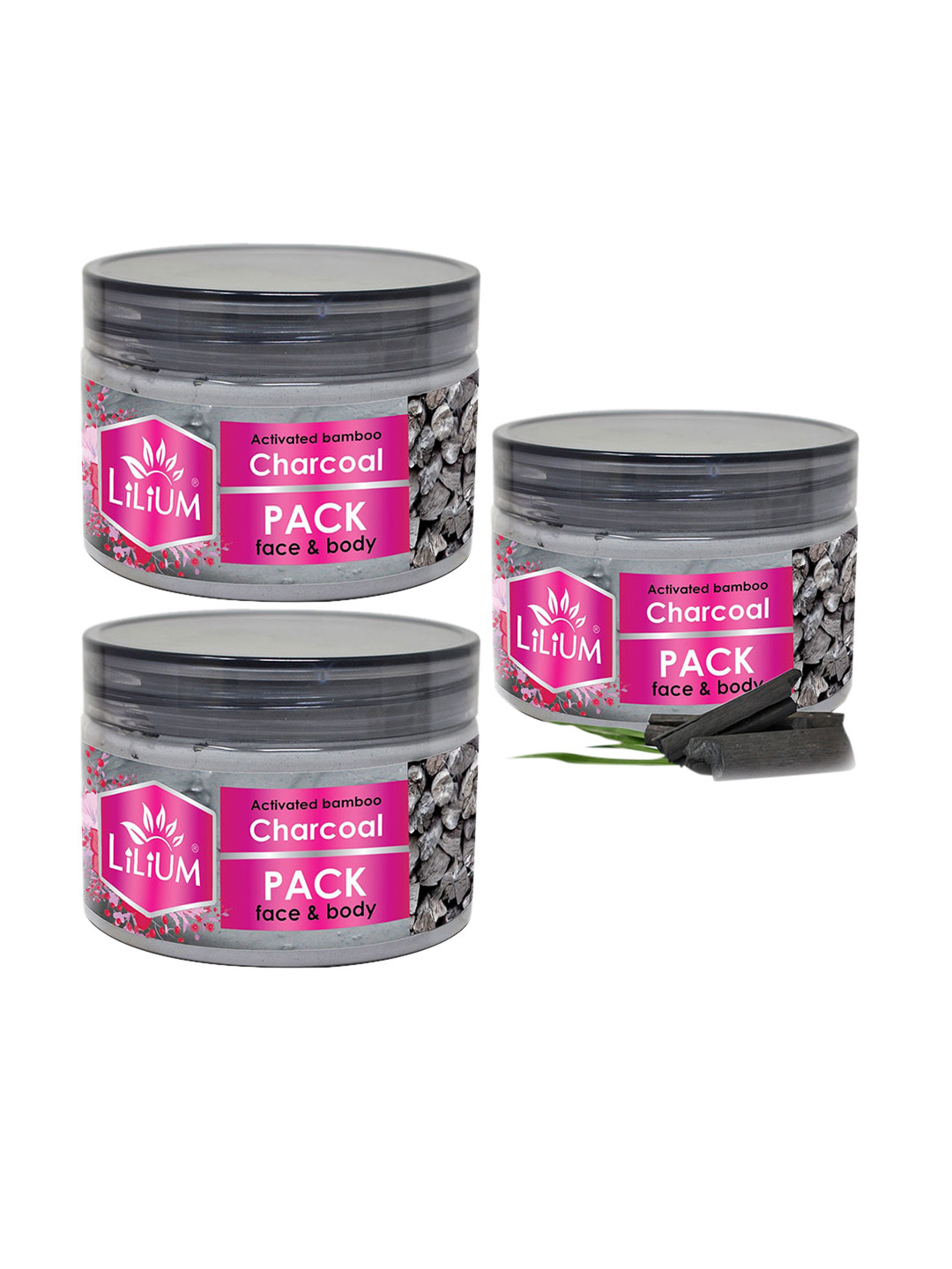 Lilium Pack of 3 Bamboo Charcoal Face Pack, 250 gm each